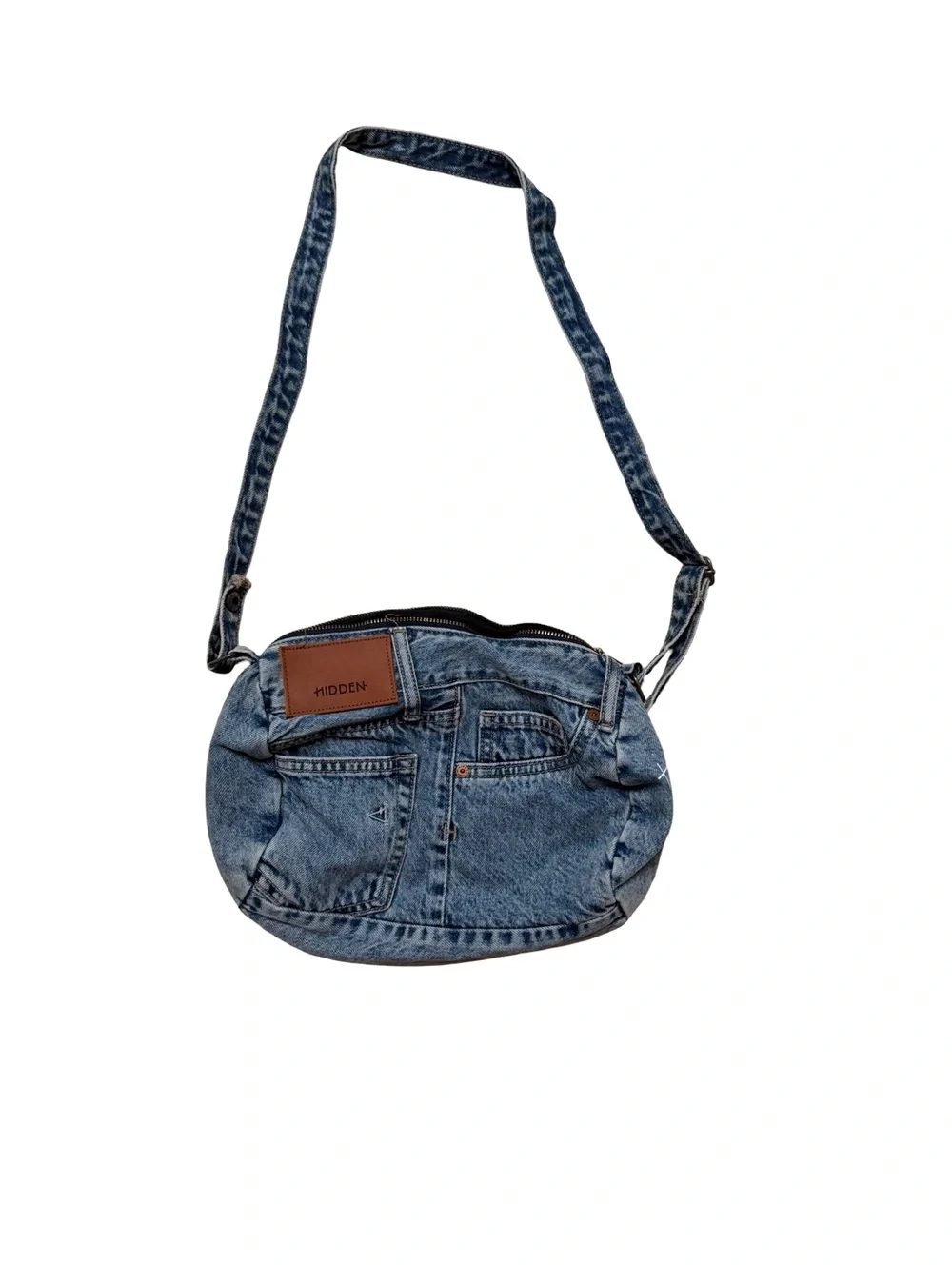 Hidden Los Angeles Acid Wash Denim Crossbody Shoulder Bag Blue OS - Picture 2 of 5